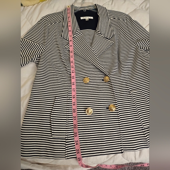 CAbi 823 Nautical Double Breasted Jacket Navy White Striped Jack size La… - Picture 12 of 12